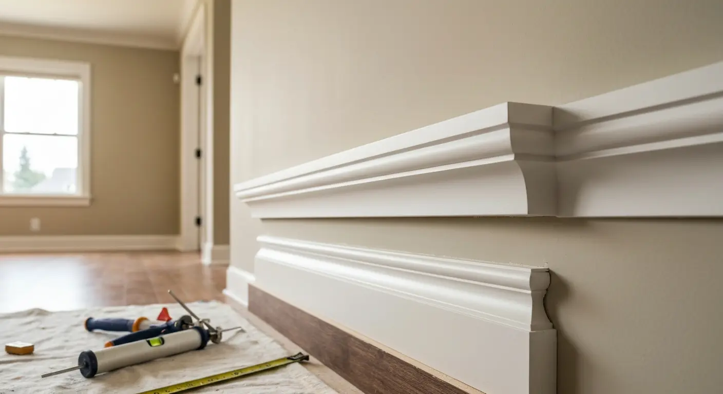 Crown molding and baseboard installation