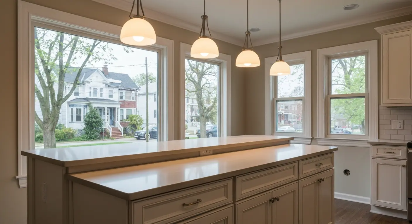 Kitchen island with lighting fixtures
