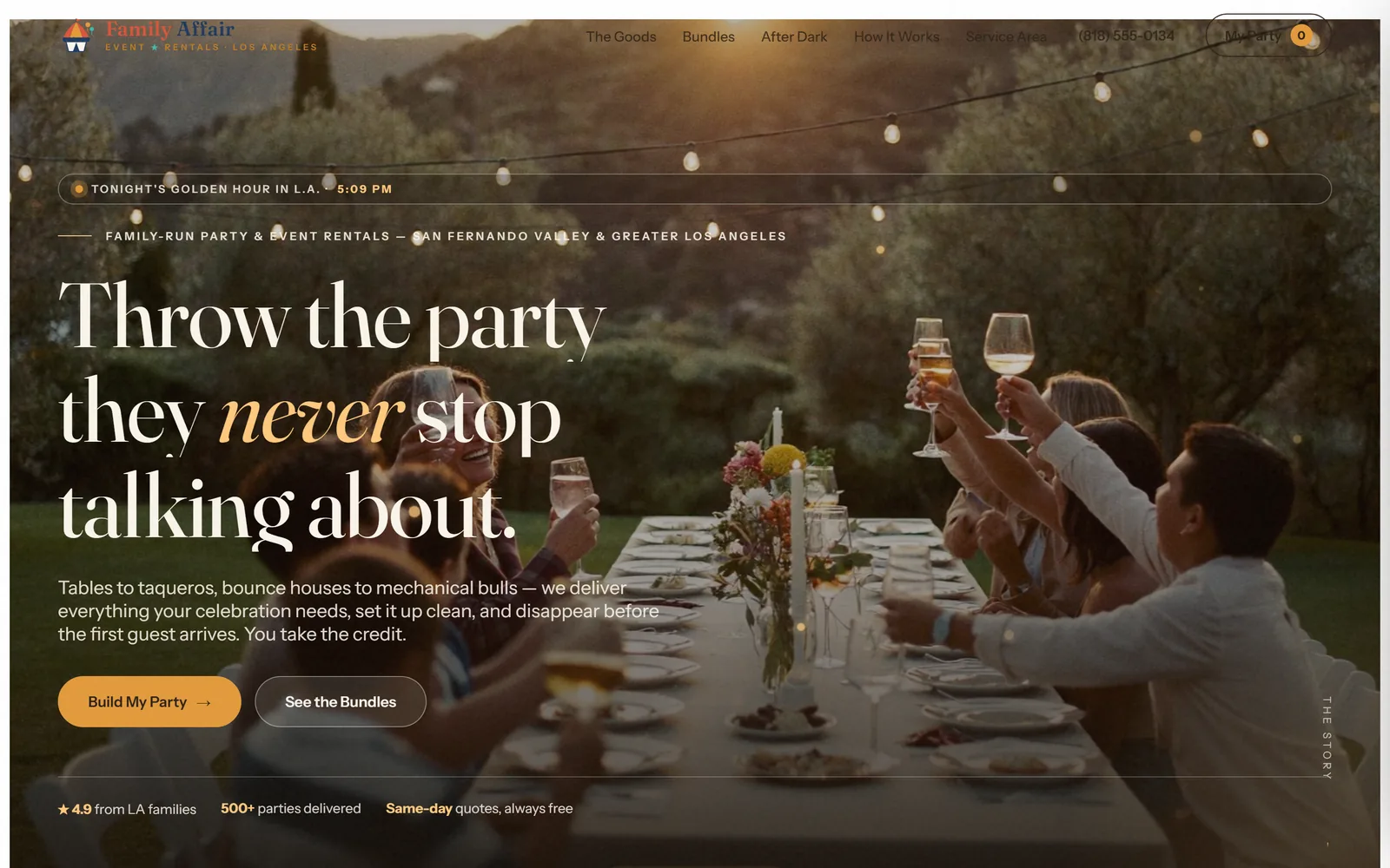 Family Affair Rentals homepage, built by Ah Web Oh!