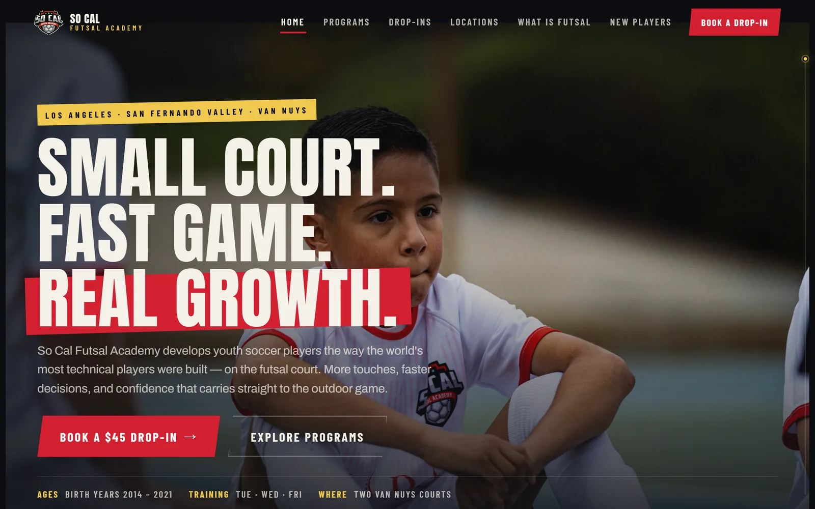 So Cal Futsal Academy homepage, built by Ah Web Oh!