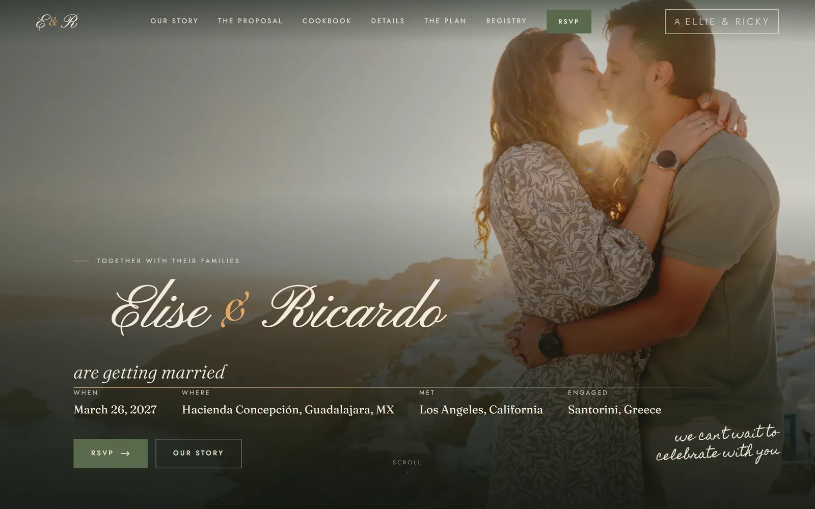 Ellie & Ricky wedding site homepage, built by Ah Web Oh!