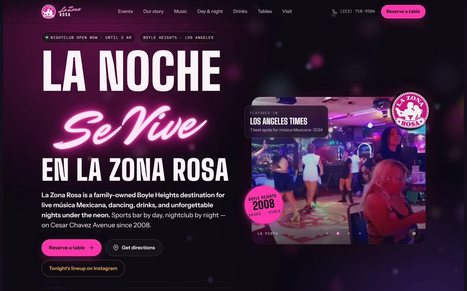 La Zona Rosa homepage, built by Ah Web Oh!