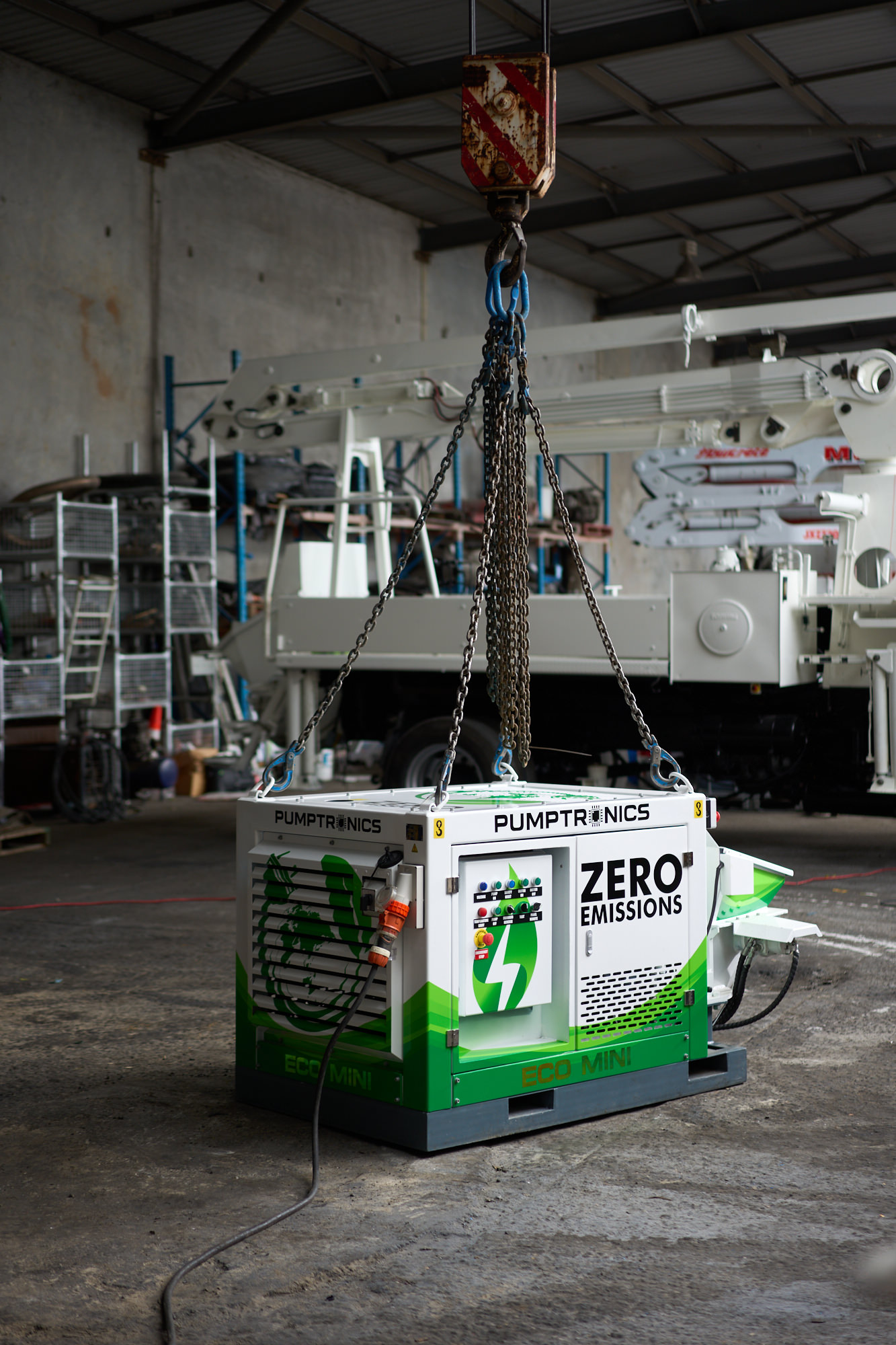 Eco Mini lifted on the crane hook