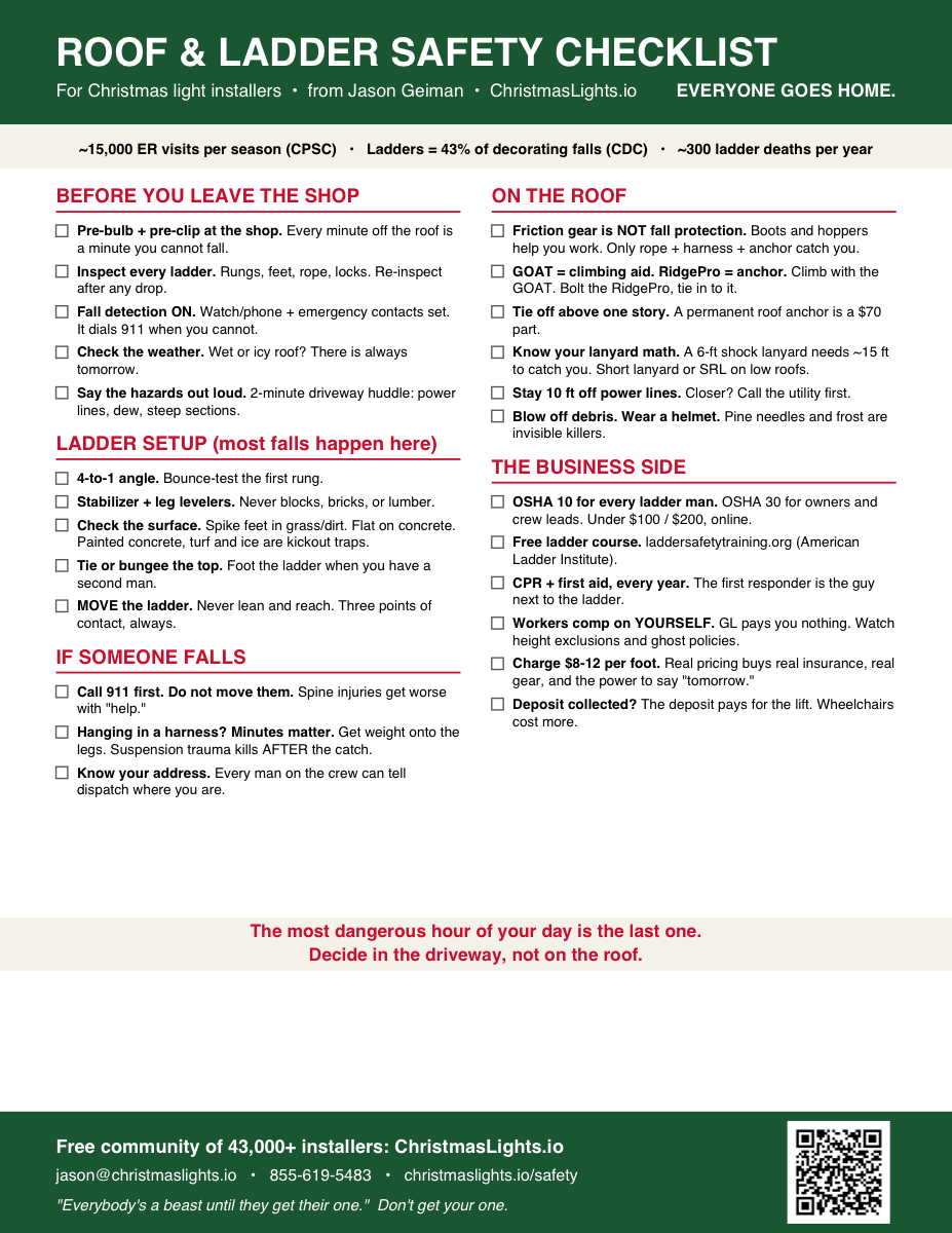 Roof and Ladder Safety Checklist for Christmas light installers - one page preview