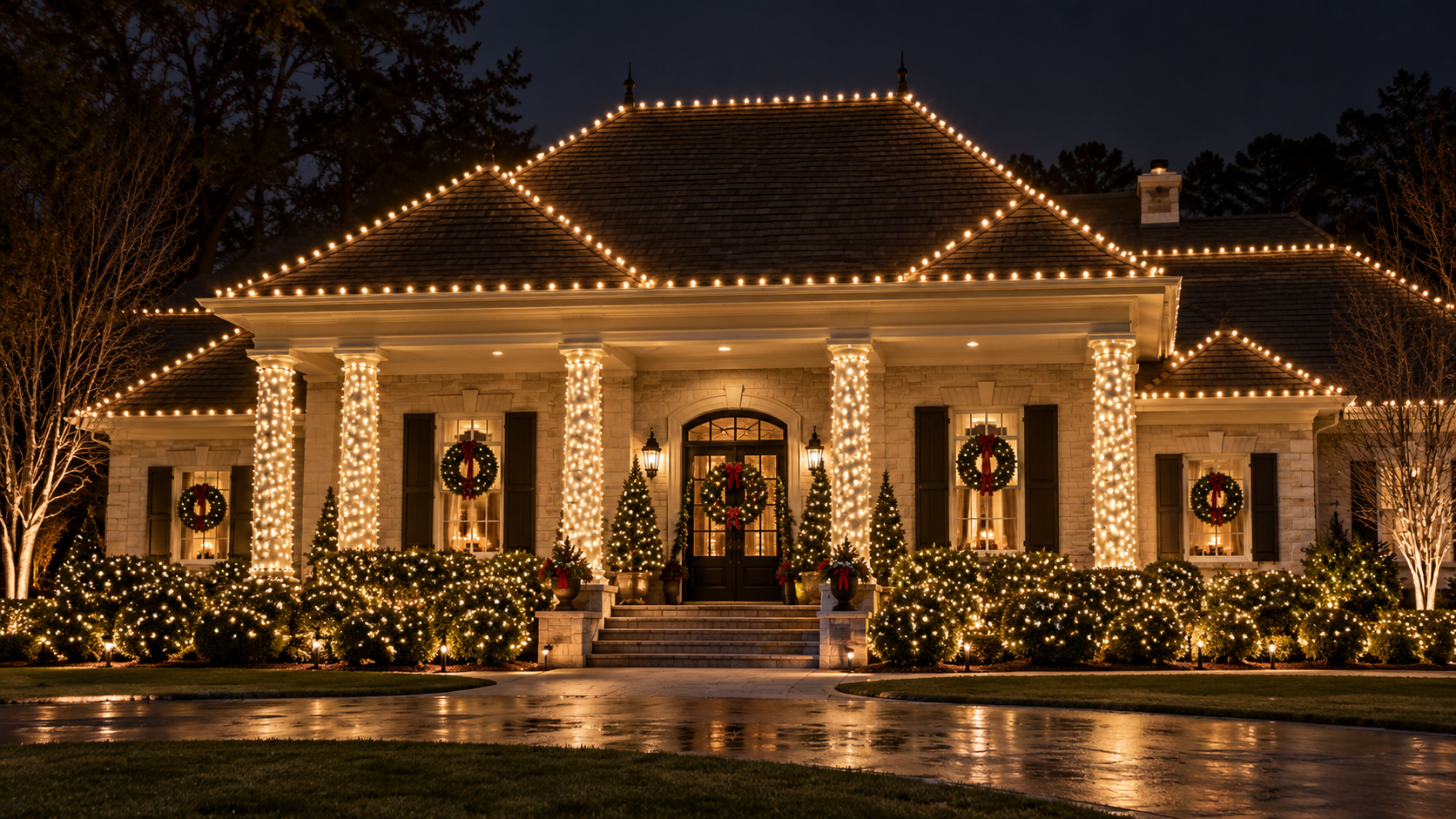 Big beautiful home with Christmas lights