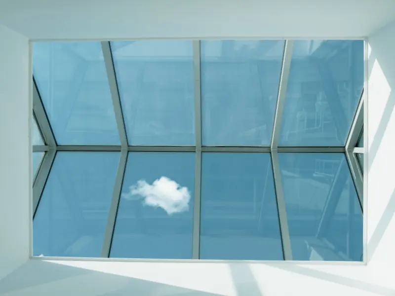 Modern flat-glass skylight installation, illustrative example.