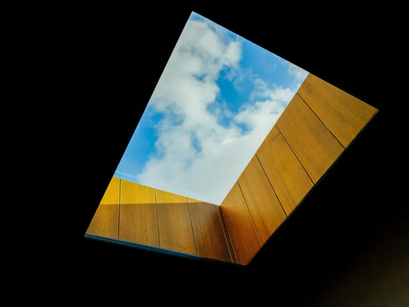View looking up through a residential skylight in Highland, CA. View looking up through a residential skylight in Highland, CA.