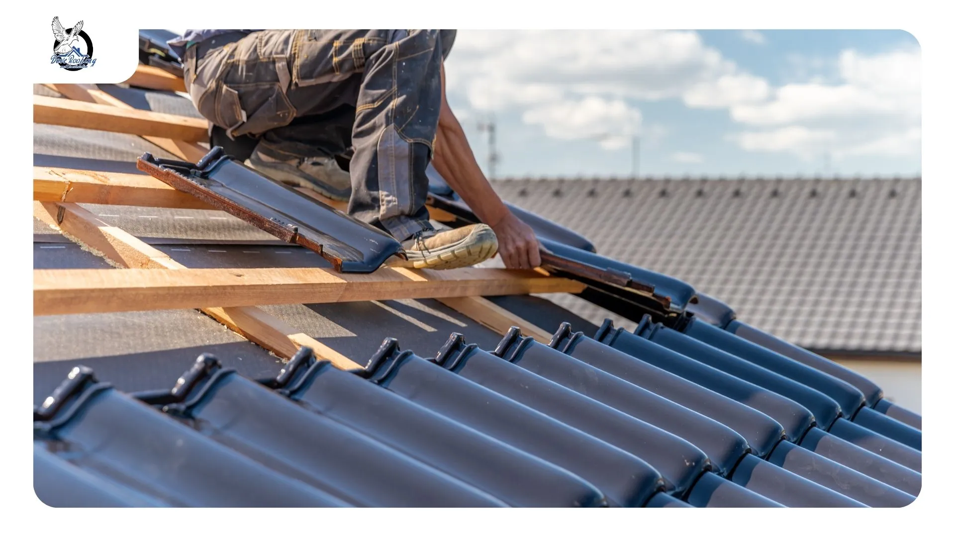 Crew tearing off and re-roofing a tile roof on a Palm Desert home — re-roofing contractor Palm Desert
