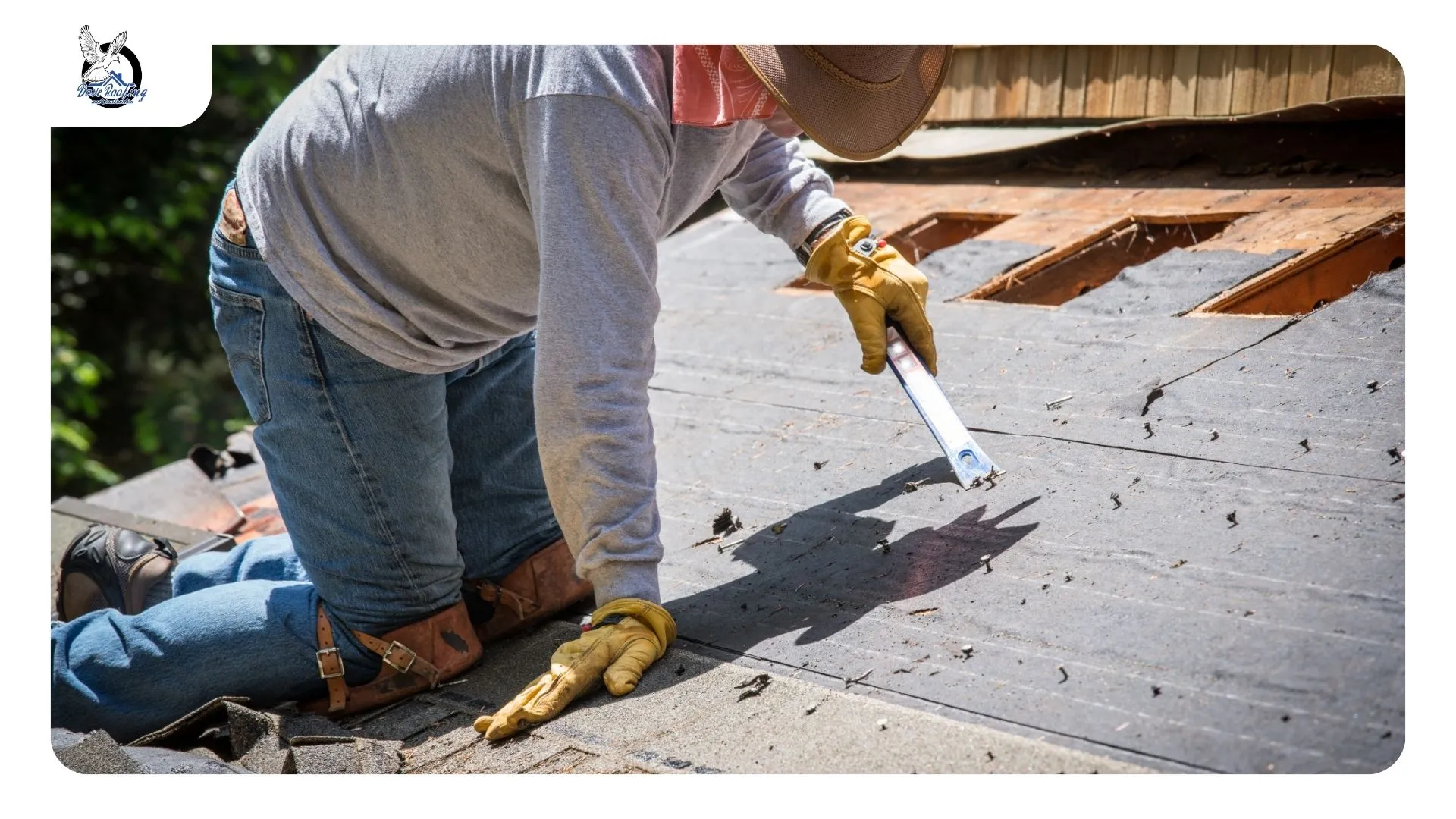 Salvaged tile stacked aside with new underlayment going down during a lift-and-relay — tile roofing contractor Palm Desert