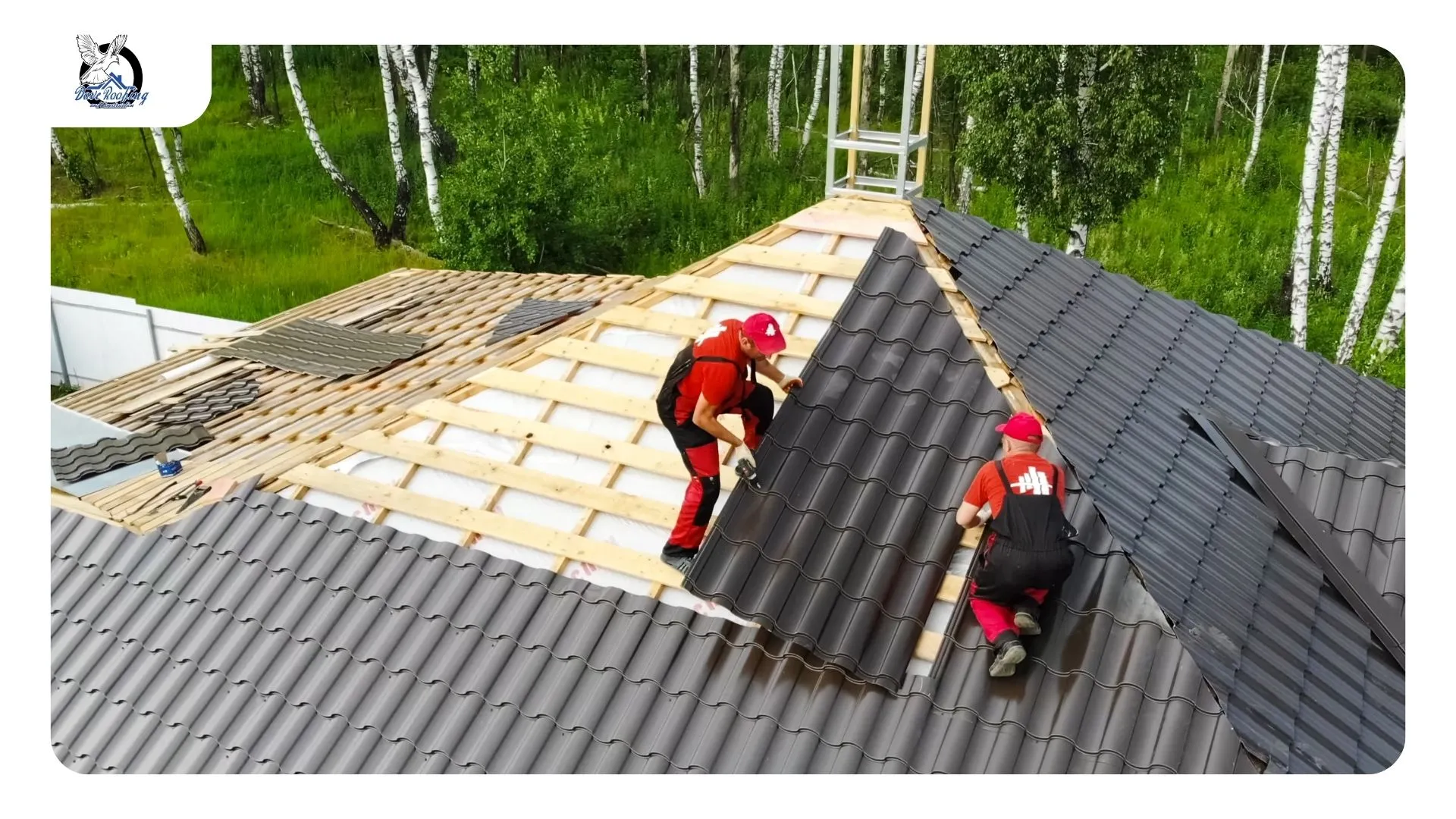 Close-up of high-temperature self-adhered underlayment and synthetic underlayment installed over a repaired roof deck before tile is set