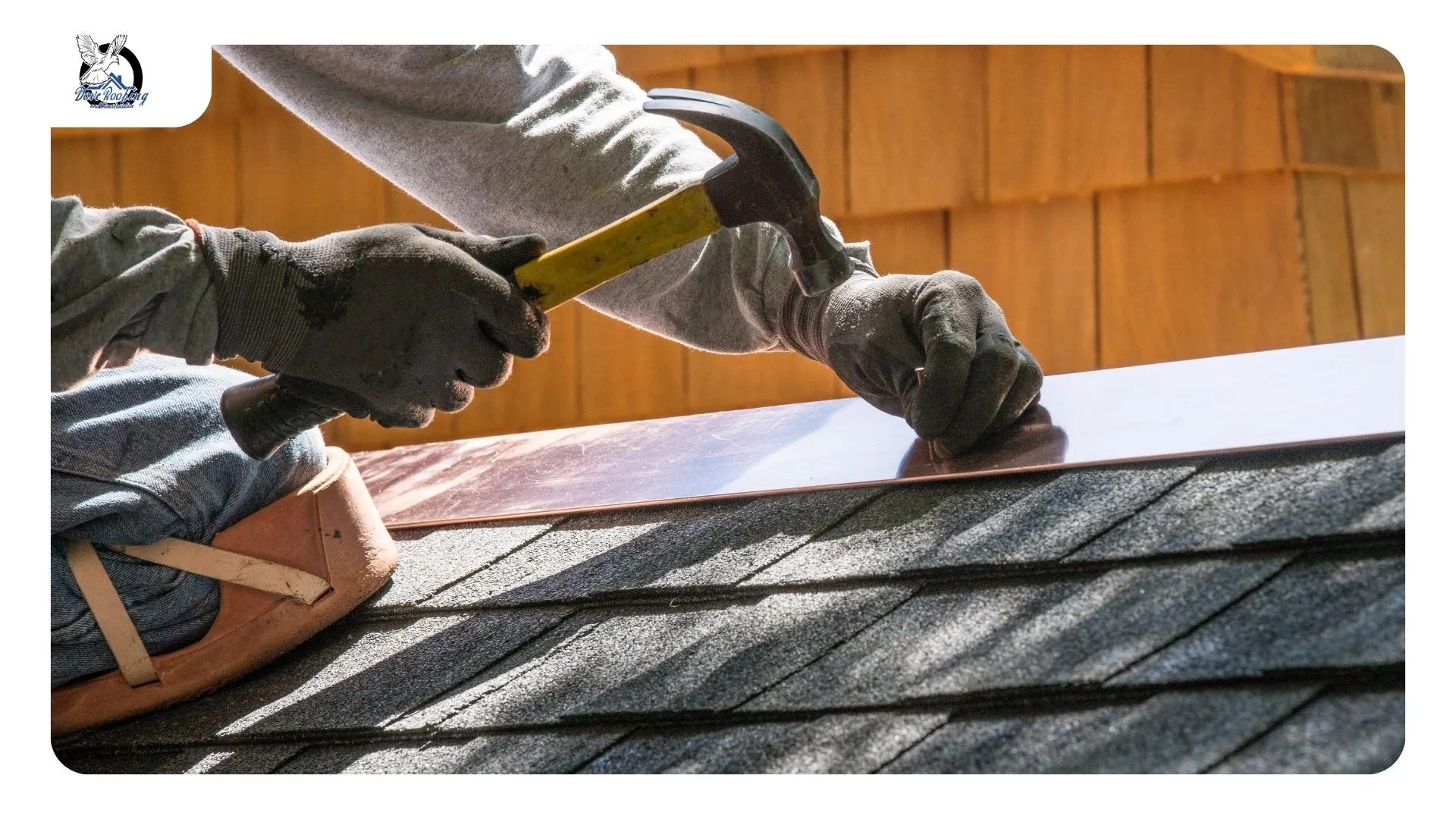 Roofer lifting a tile to inspect torn underlayment while tracing a roof leak source in Desert Hot Springs CA