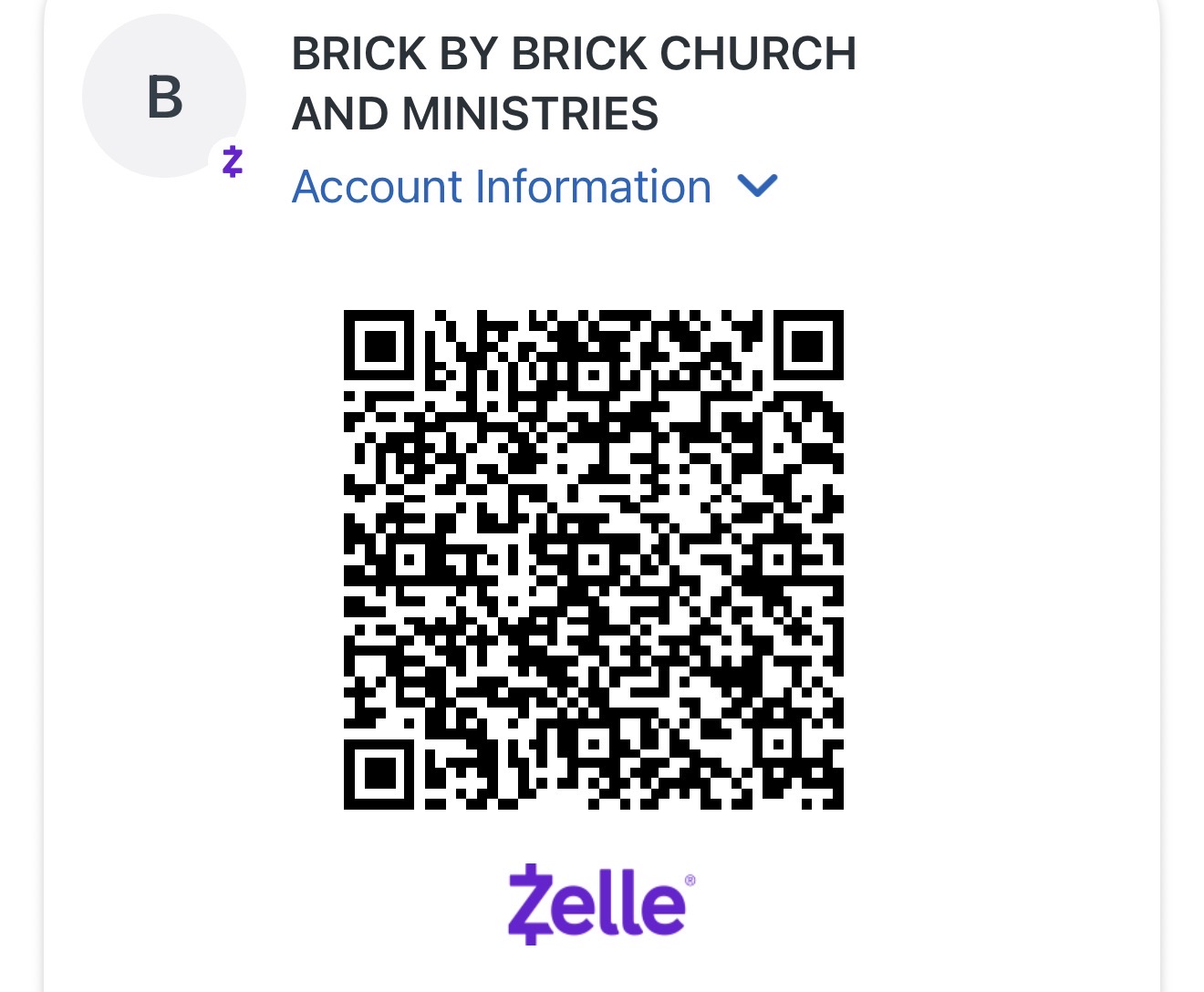 QR code for giving through Zelle