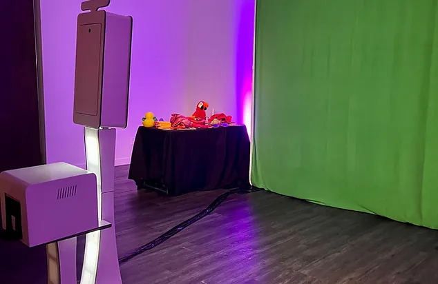 Closed tent and green screen photo booth setup