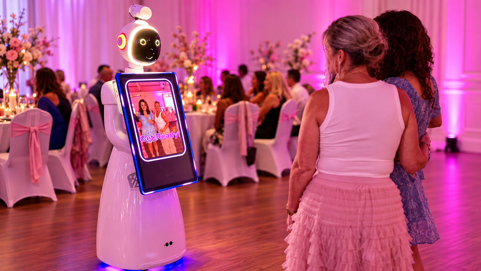 PhotoBot roaming robot photo booth photographing guests at a celebration