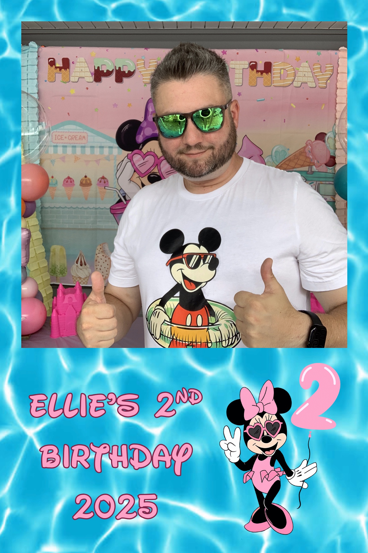 Second birthday photo booth print with a pool party template