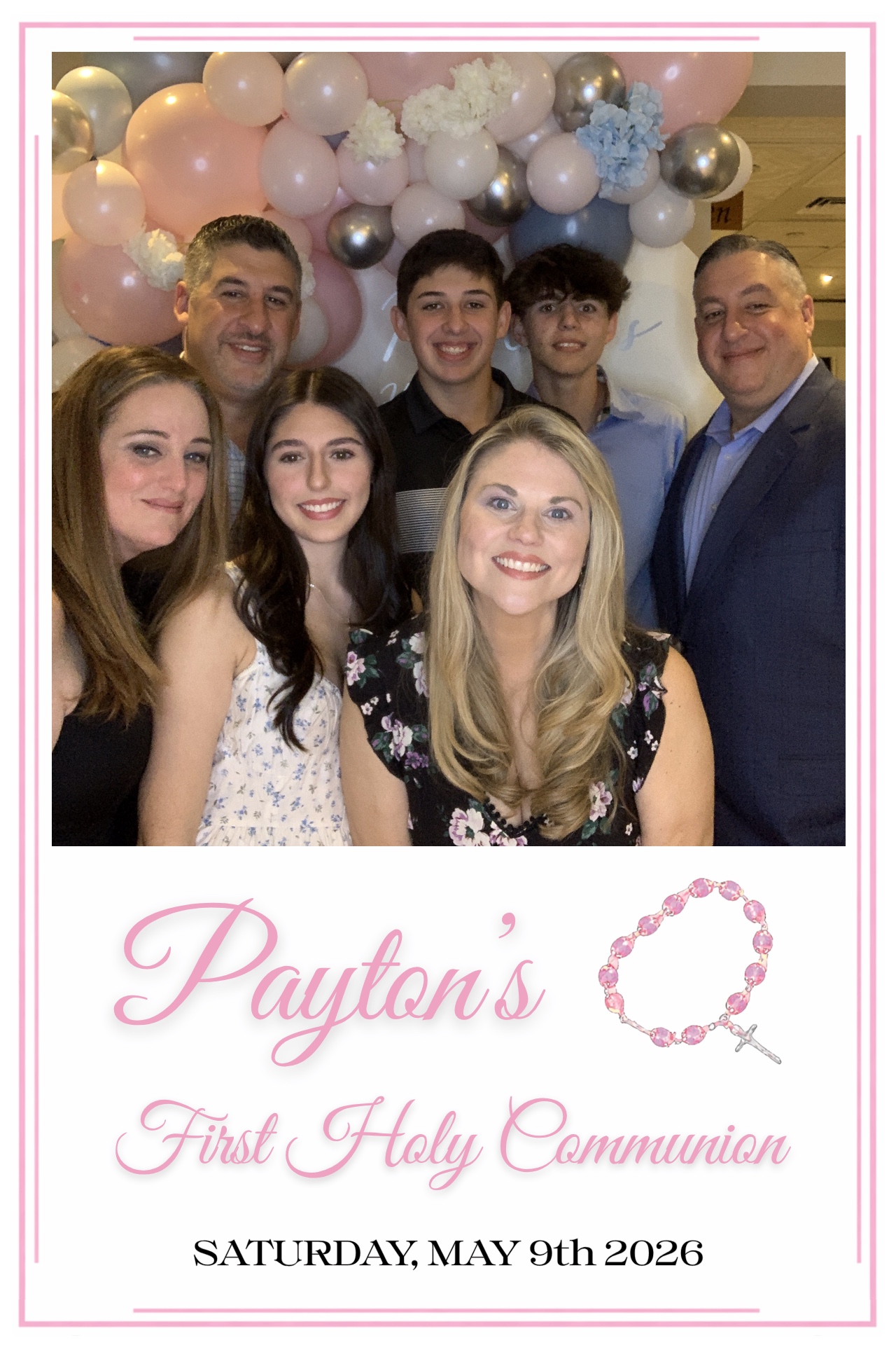 Family photo booth print from a First Holy Communion party