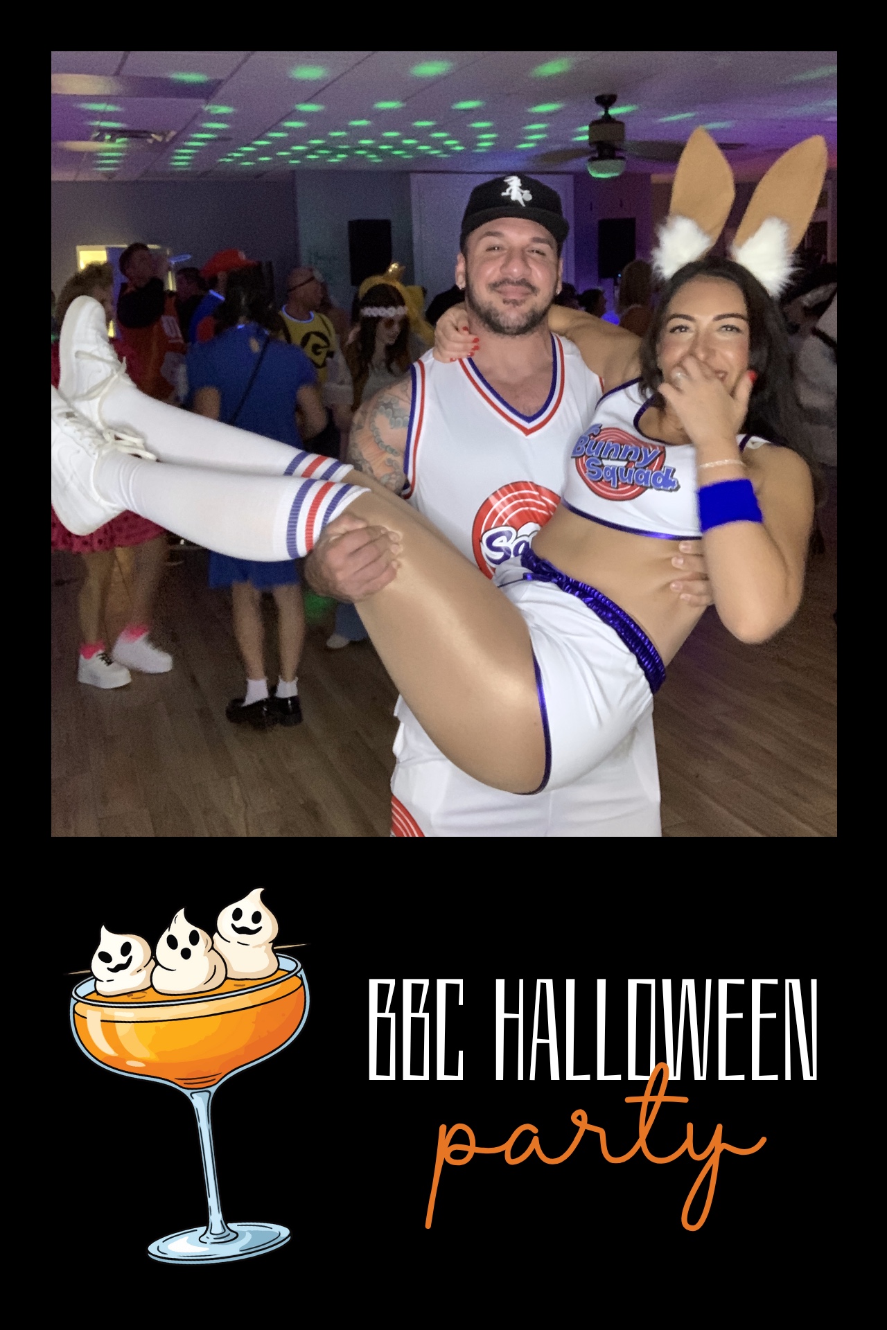 Halloween party photo booth print of guests in costume
