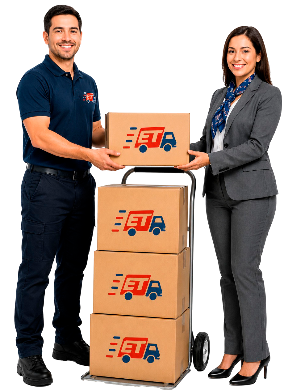Repartidor de Encuentra Todo entregando caja de suministros de papelería