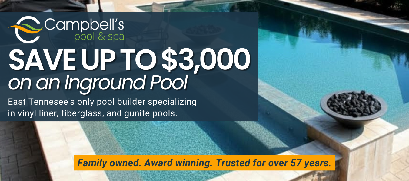 Luxury custom backyard pool at dusk with modern home, starting at $69,995 with a free $2,500 upgrade offe