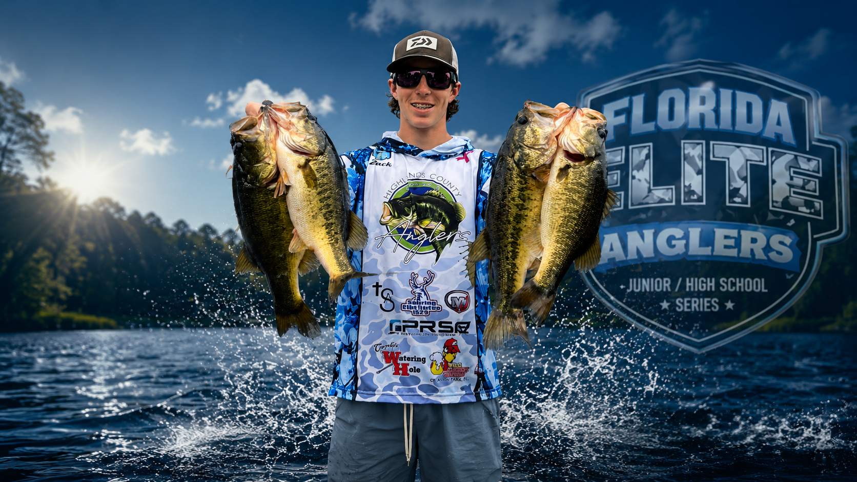 Florida Elite Anglers competitor holding two bass