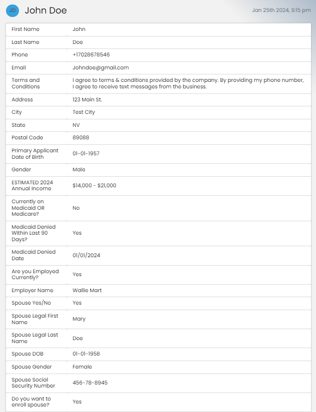 ACA lead capture — contact record page one