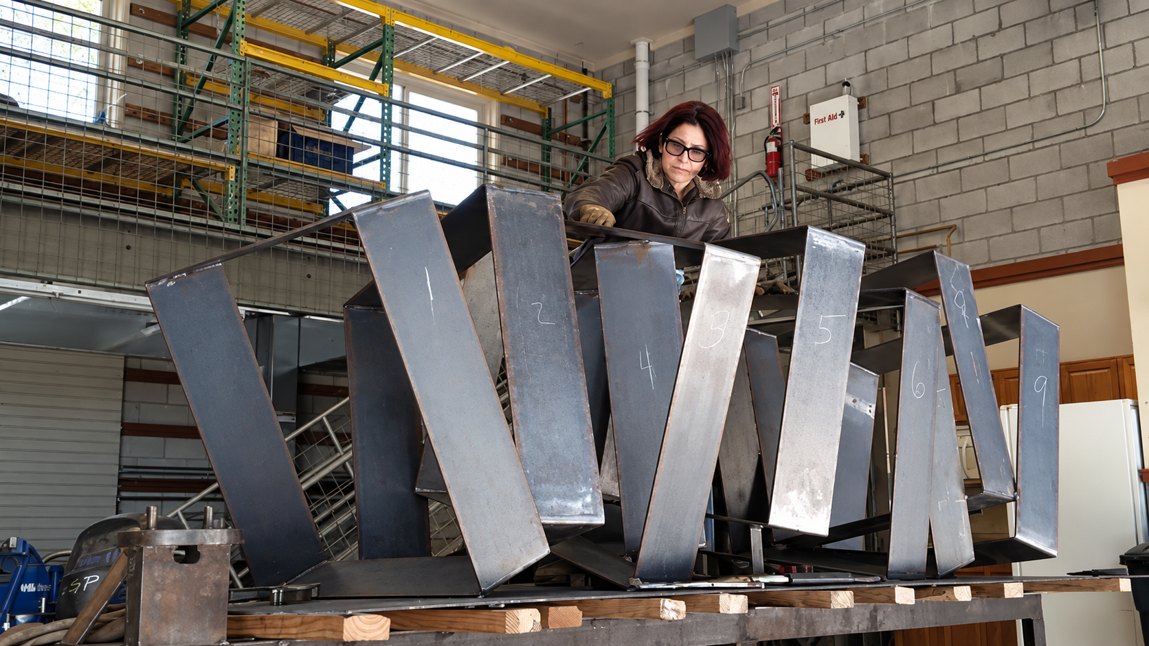 Sandra Garcia-Pardo making a public art metal sculpture