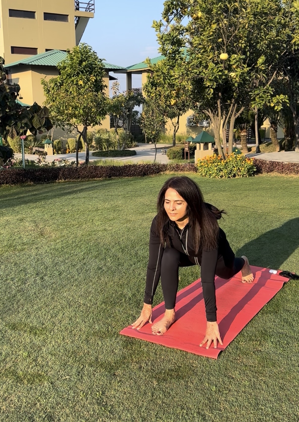 Sonia practising yoga