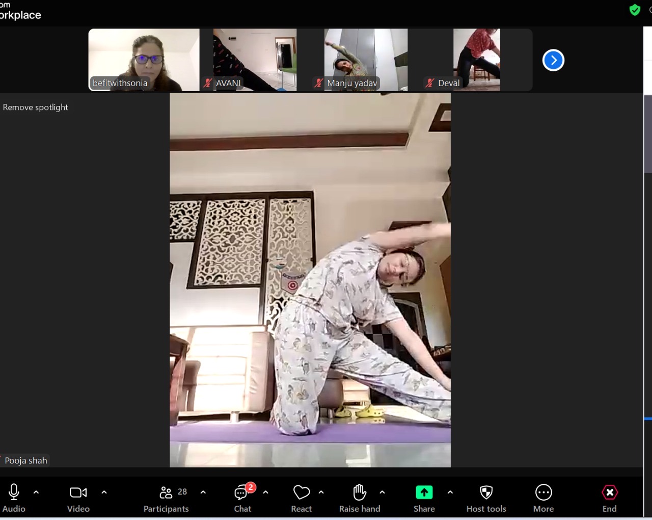 Women practising together online