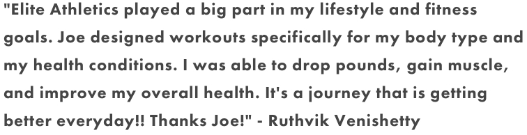 Ruthvik Venishetty’s original testimonial reporting dropping pounds, gaining muscle and improving overall health; no numeric weight-loss amount is stated.