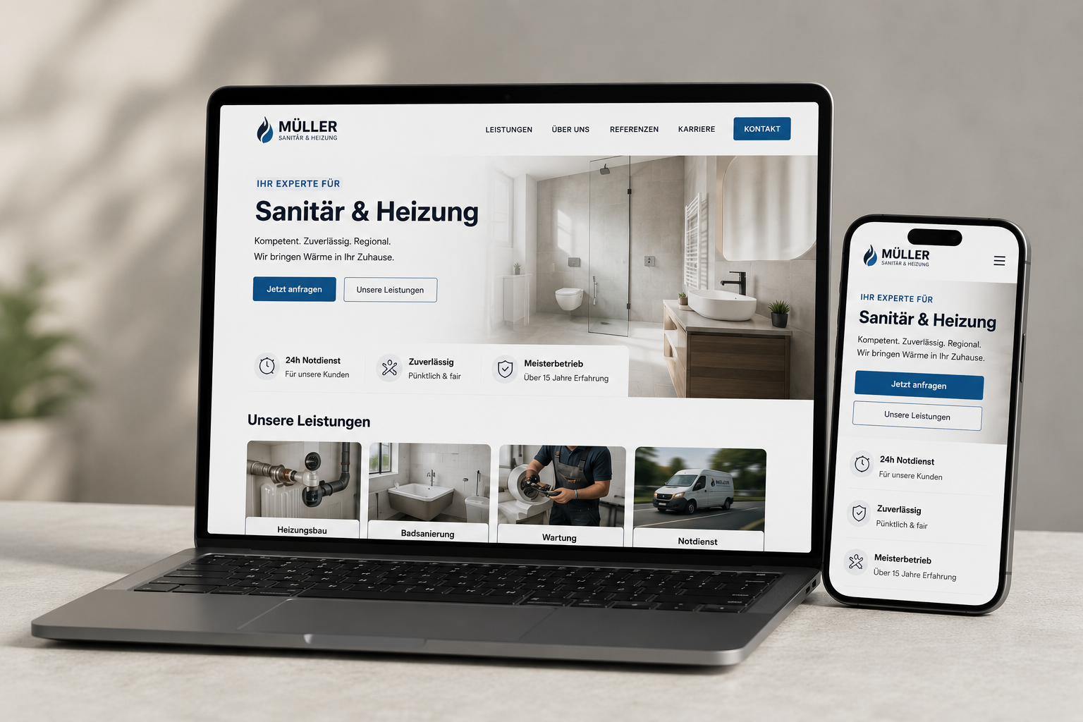 Handwerker Website auf Laptop