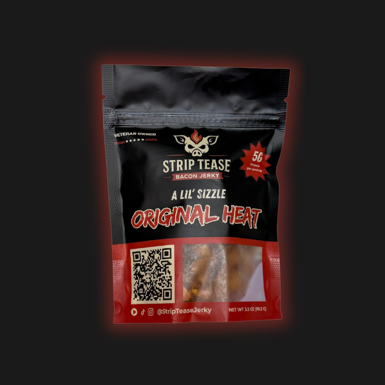 Original Heat bacon jerky, Average Size 3.5 oz bag