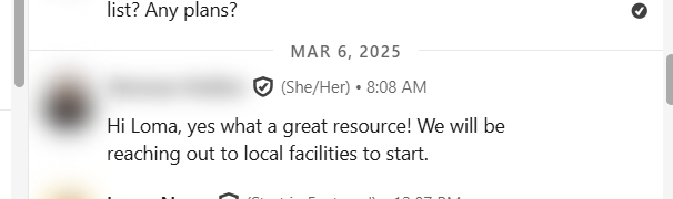 Blurred LinkedIn message from a nursing care provider co-director