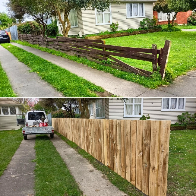 Timber Fence build before/after shot