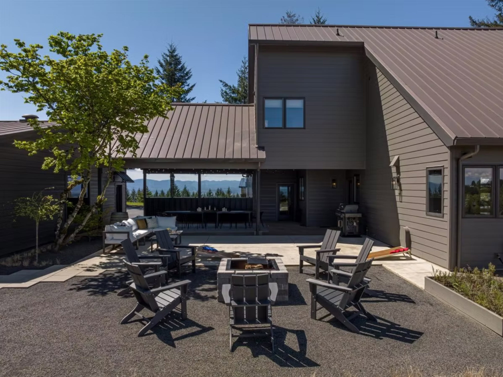Fire pit and patio behind the house