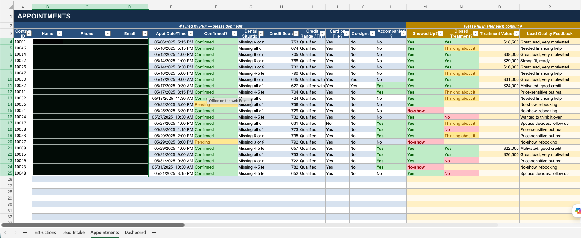 A screened patient booked into the calendar