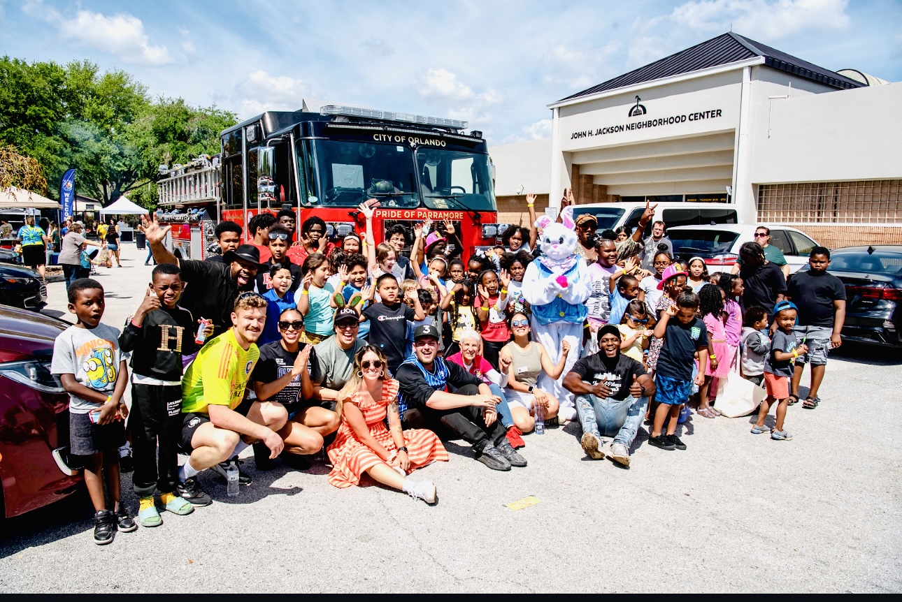 Volunteers gathering for a holiday community distribution