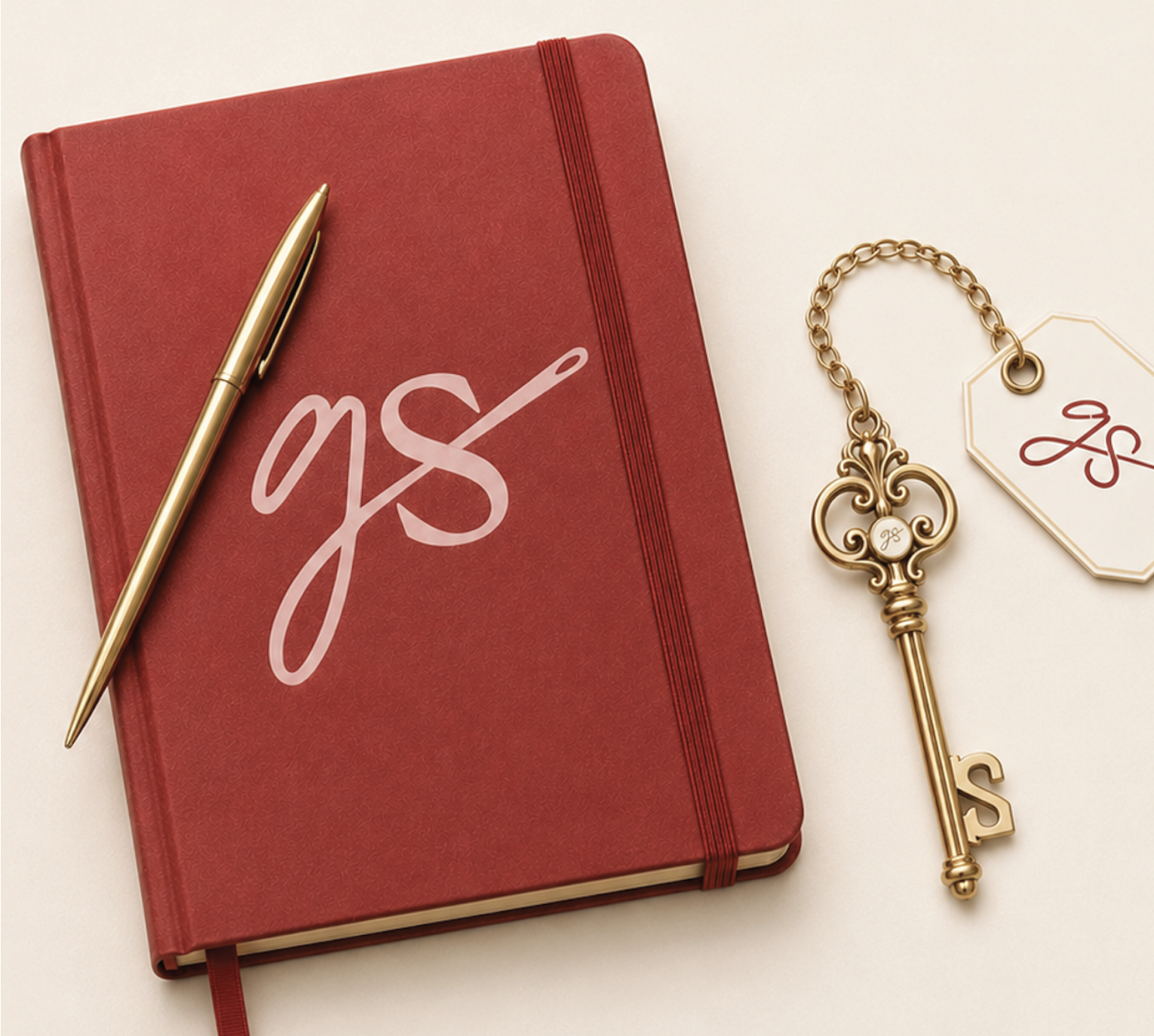 Get Sourcey branded red notebook with gold pen and matching key