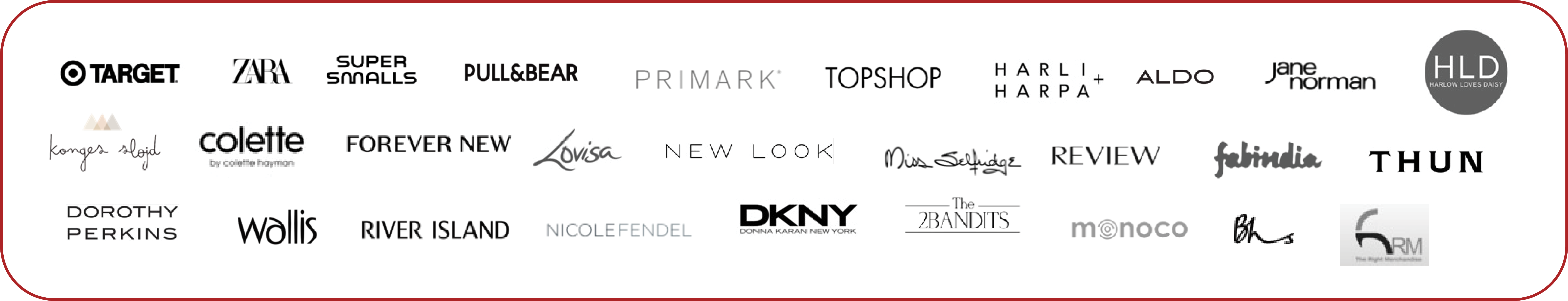 Logos of brands Lee has worked with