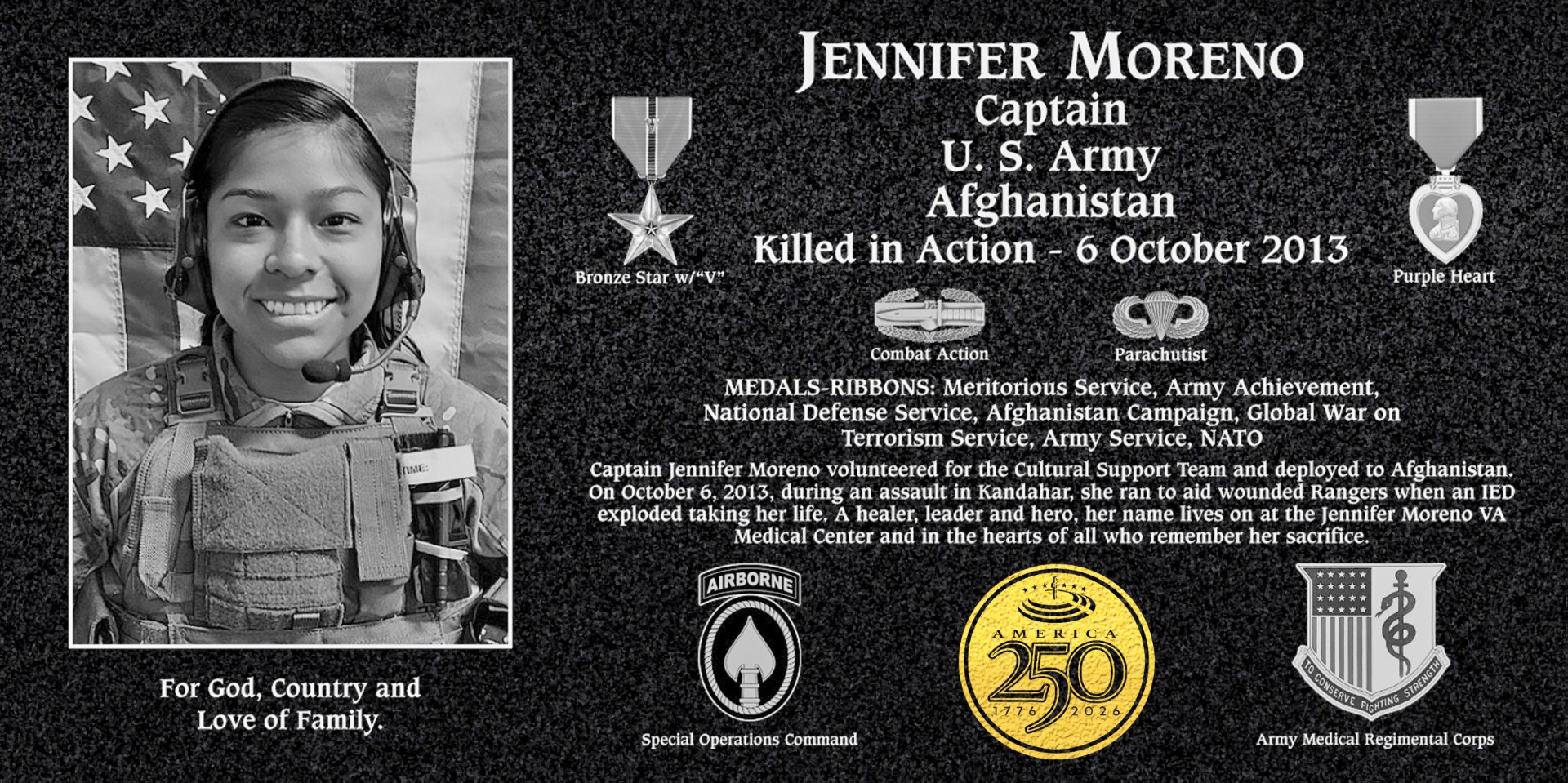 Large 16 by 8 inch granite plaque with the 250th medallion