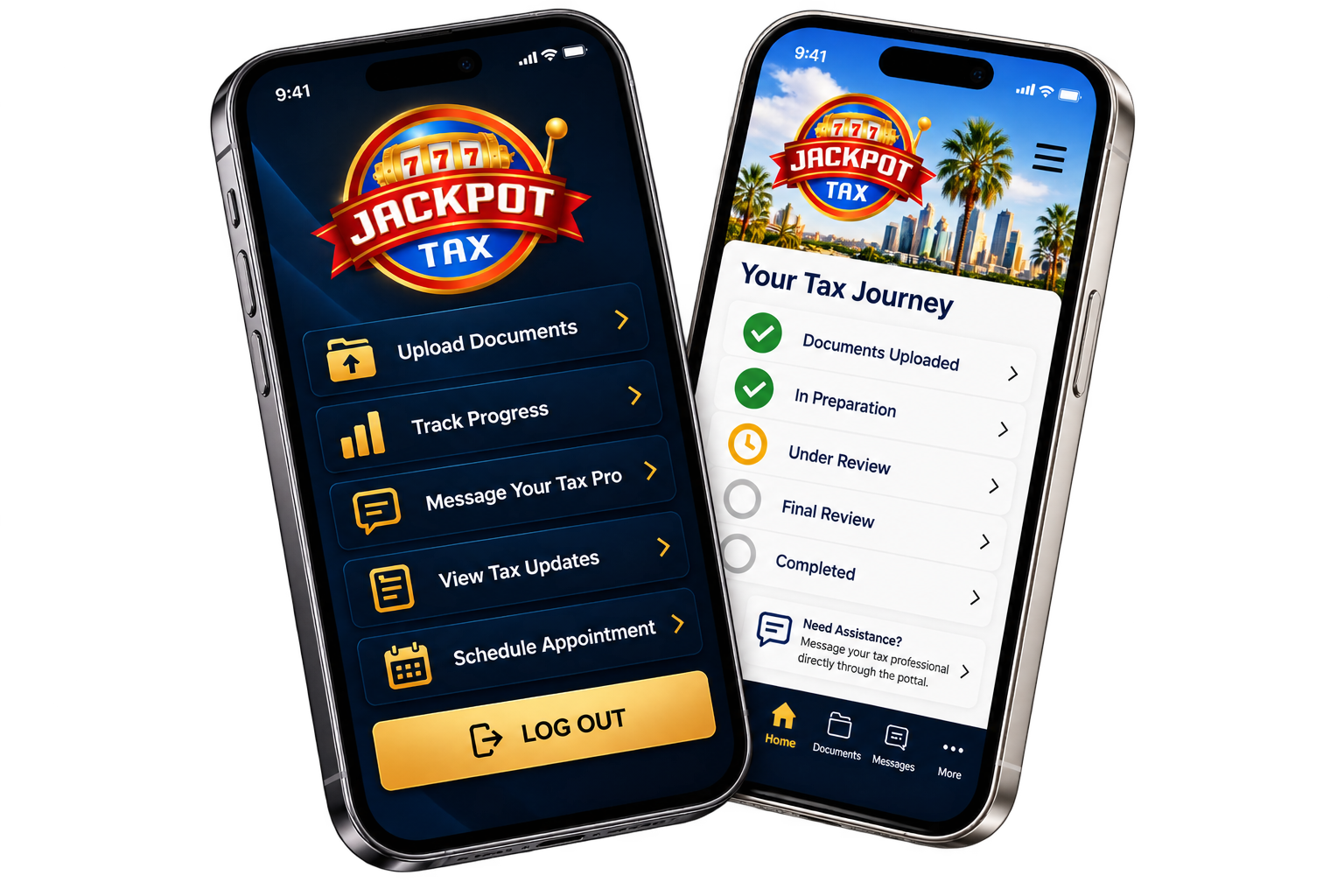 Jackpot Tax Solutions mobile client portal preview