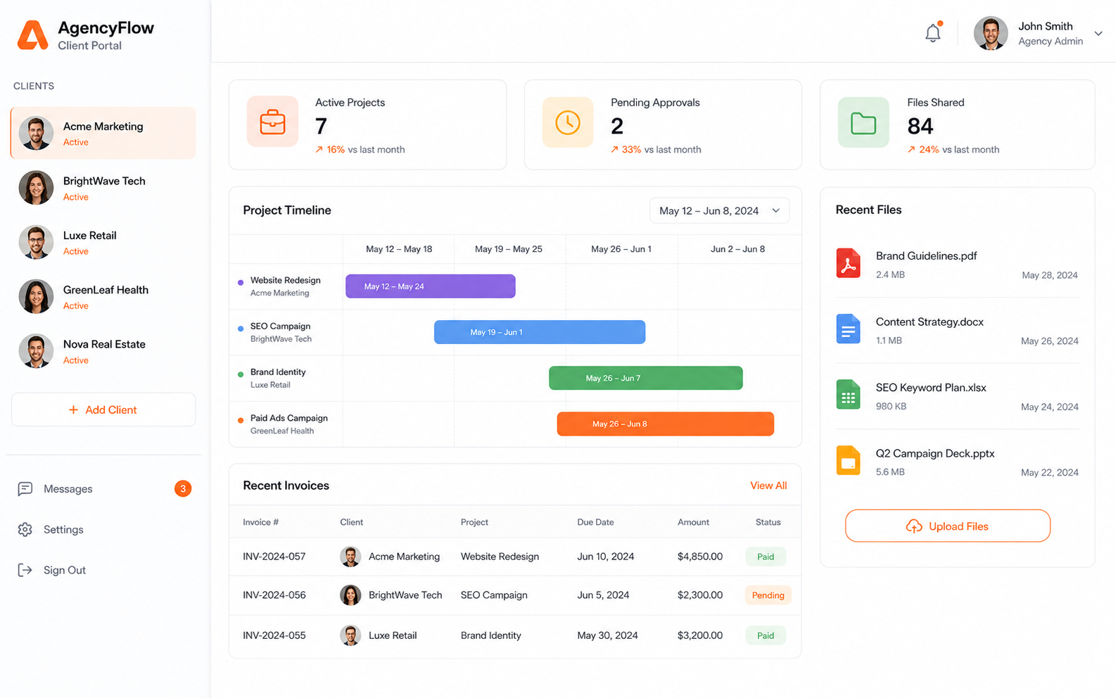 Agency Client Portal. Client onboarding and project management built with Base44