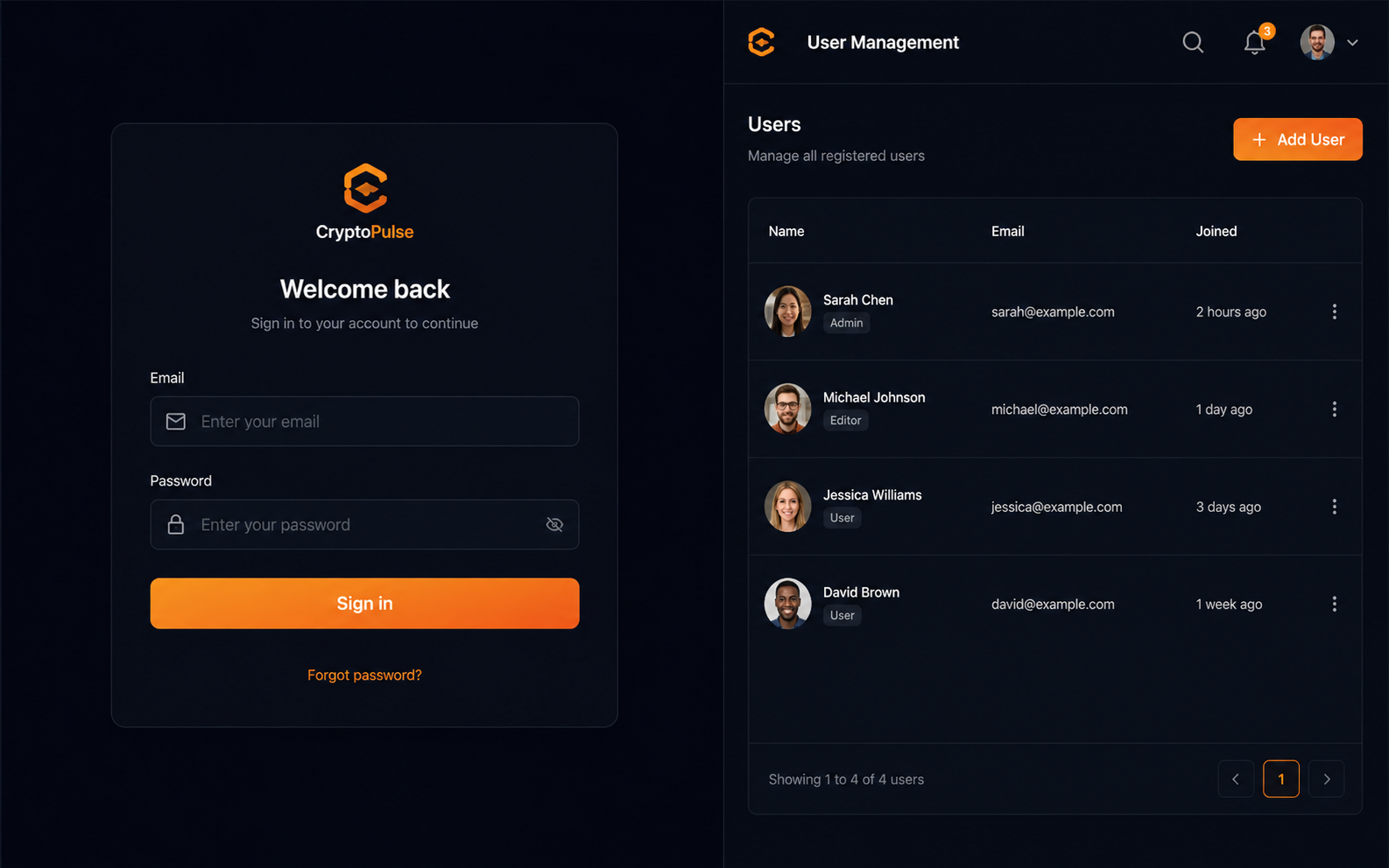 Login form and user database admin view inside the deployed Base44 app