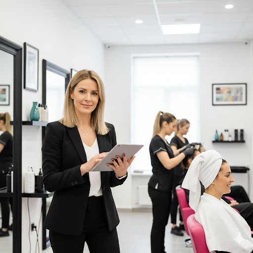 high-end salon owner setting up systems for client retention