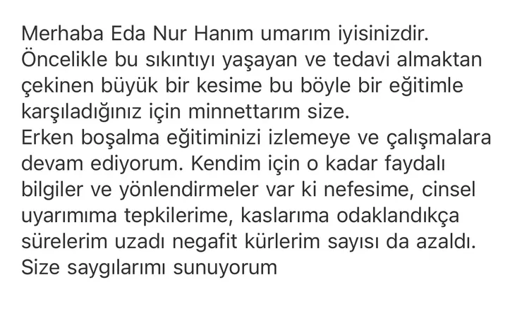Danışan mesajı: nefesime ve kaslarıma odaklandıkça sürelerim uzadı