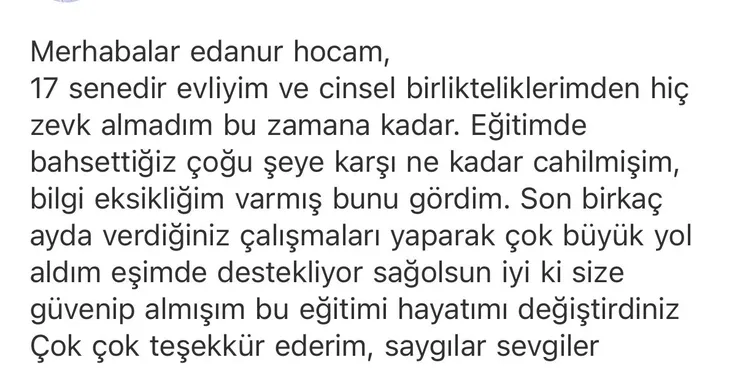 Danışan mesajı: 17 senedir evliyim, bu eğitim hayatımı değiştirdi