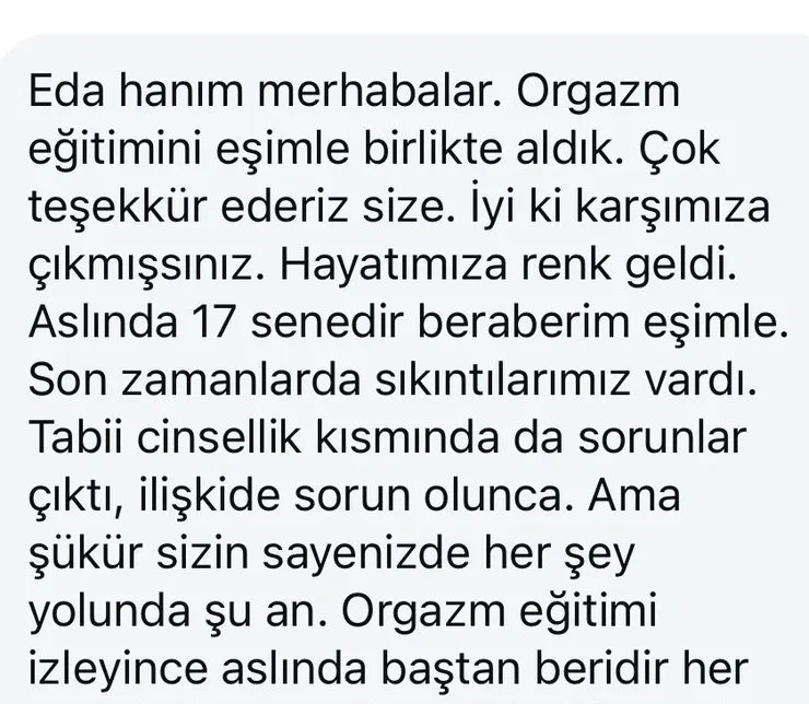 Danışan mesajı: orgazm eğitimini eşimle birlikte aldık