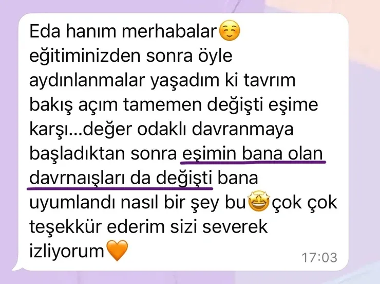 Danışan mesajı: bakış açım değişti, eşimin bana olan davranışları da değişti