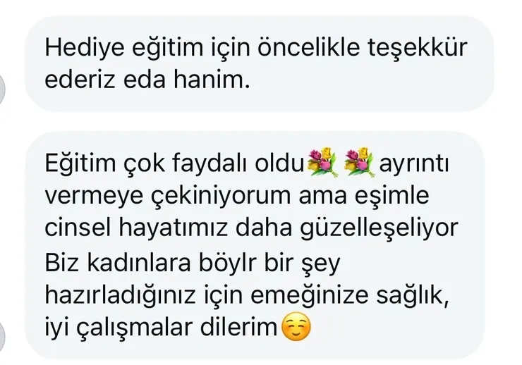 Danışan mesajı: eşimle cinsel hayatımız daha güzelleşiyor