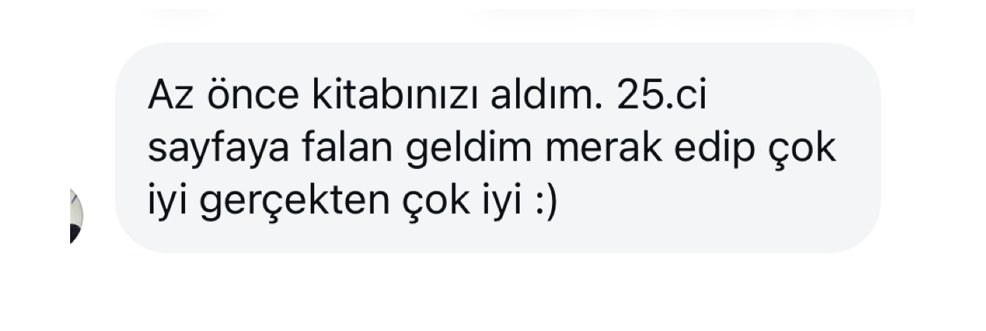 Okur mesajı: az önce kitabınızı aldım, 25. sayfaya geldim, merak edip okudum — gerçekten çok iyi
