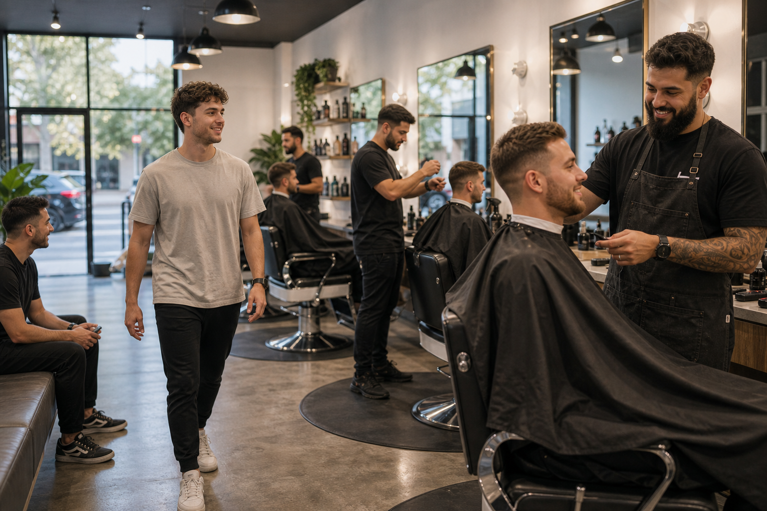 Efficient barbershop chair turnover with the next walk-in customer ready